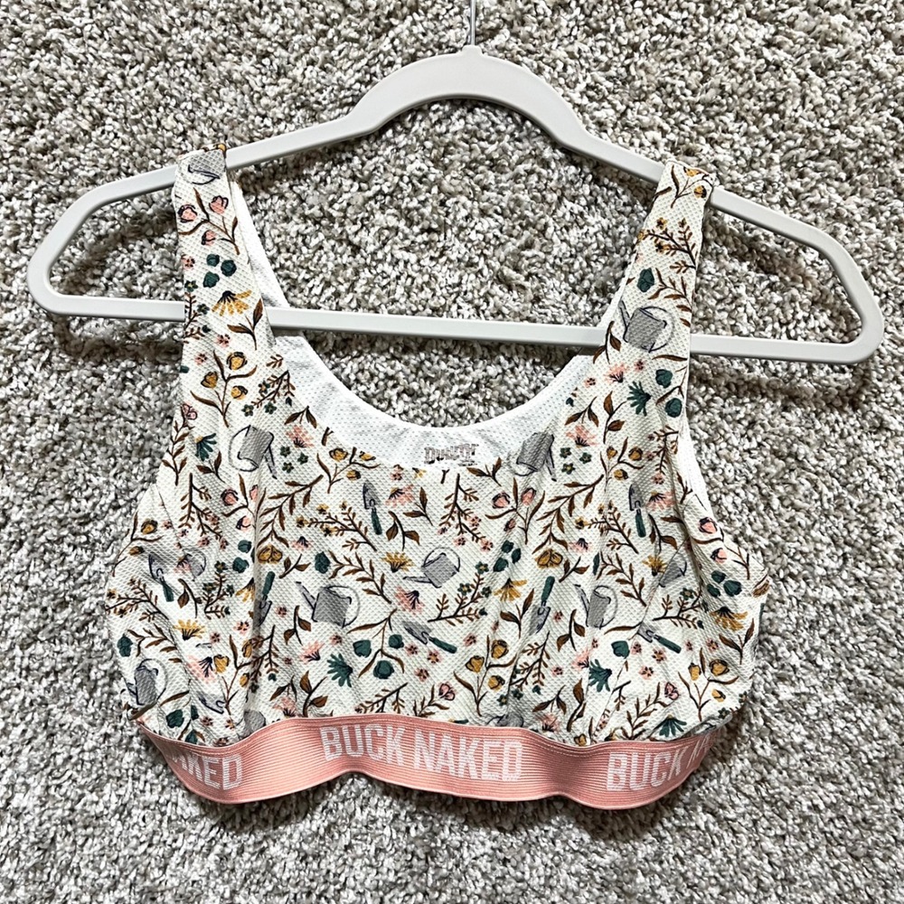 Duluth Trading Co Bralette Womens Medium Cream Floral Gardening Print Buck Naked